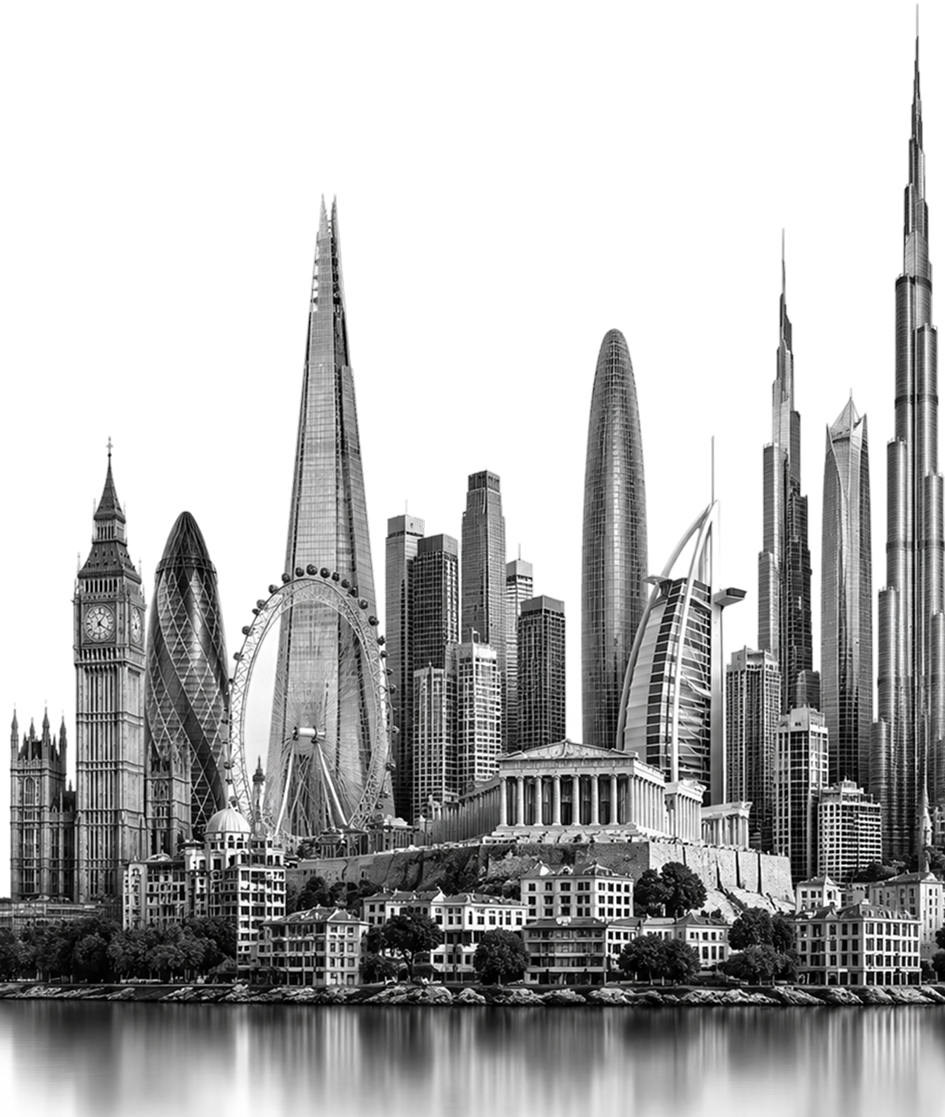 London and Dubai skyline